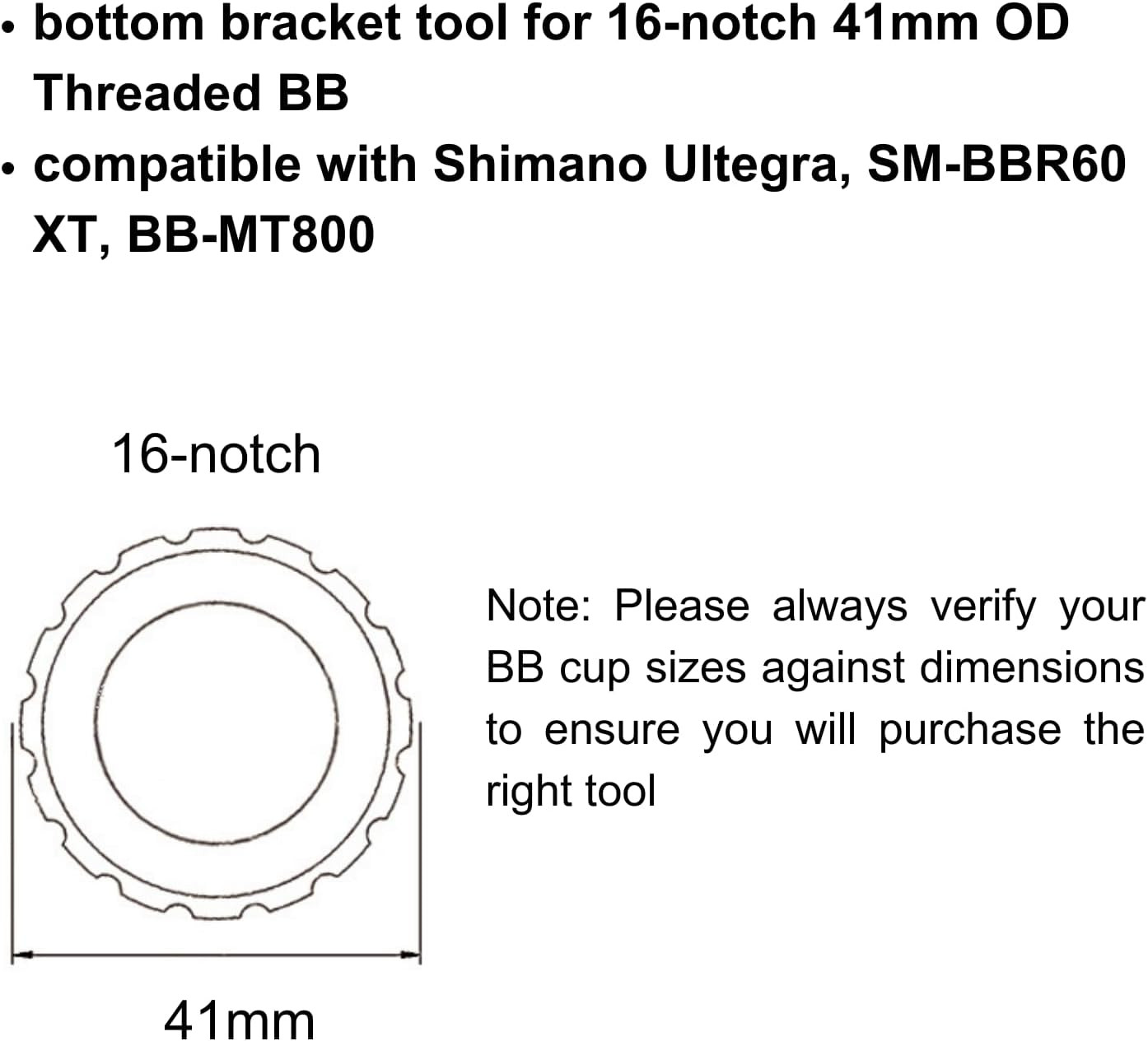 16 Notch Bottom Bracket Tool 41mm Shimano Ultegra XT BB-MT800 Bike Tool