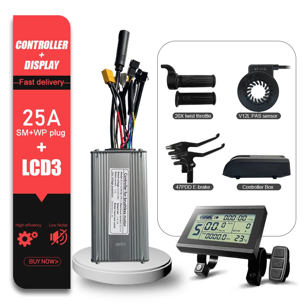 KT Ebike Brushless Controller LCD Display Panel Thumb Throttle E-Scooter 36V 48V