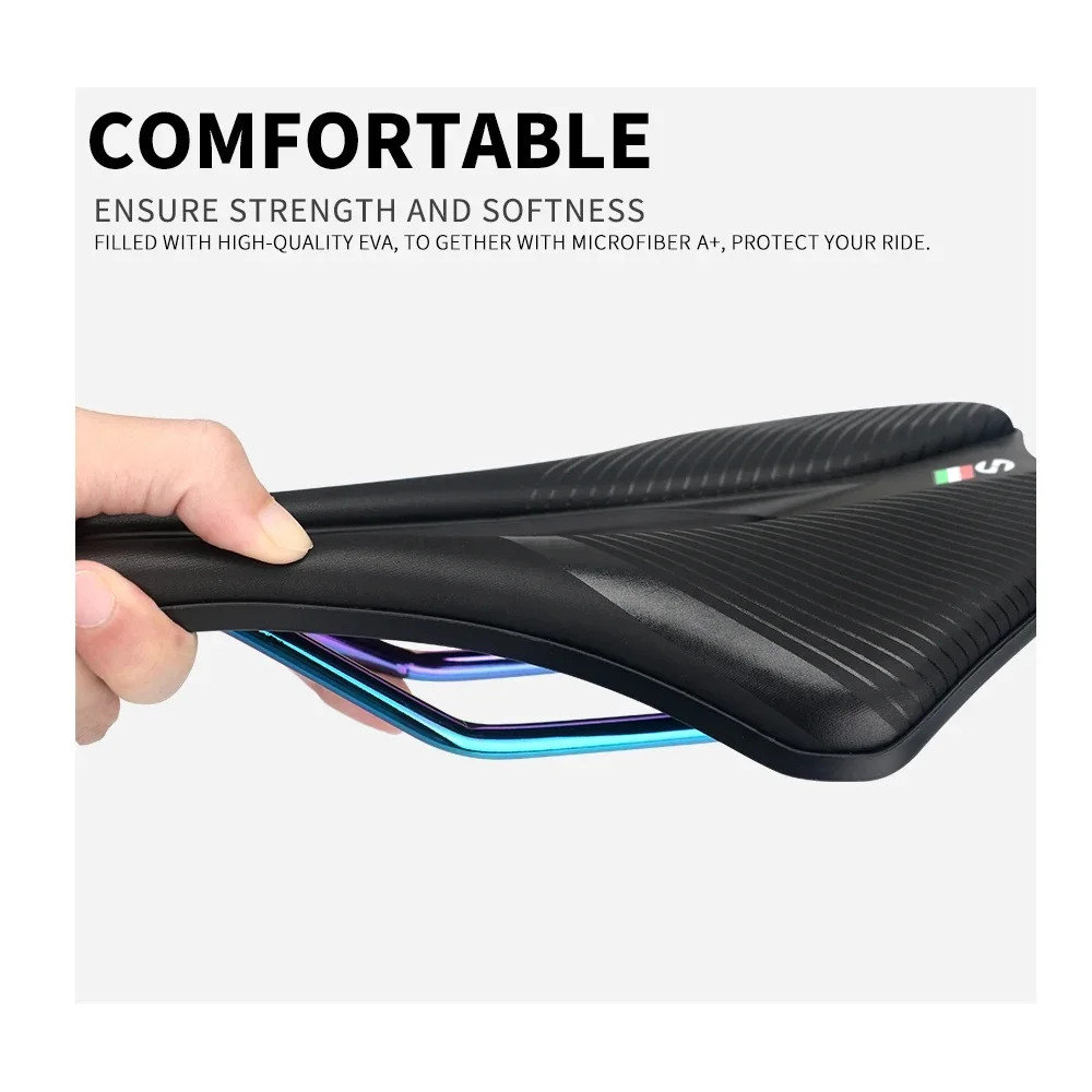TOSEEK MTB Road Bike Saddle Eva+Super Fiber Leather Ergonomic Design Saddle Wide