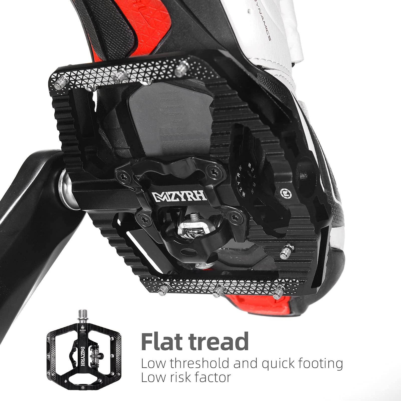 MTB Mountain Bike Pedals 3 Bearing Flat Platform Compatible with SPD,Dual Functi