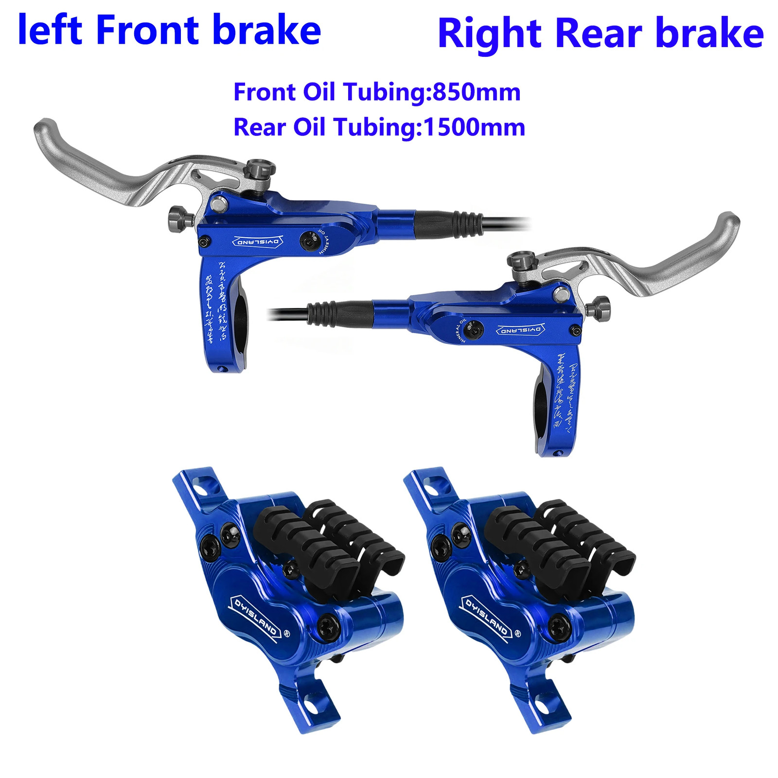 DYISLAND MTB 4-Piston Hydraulic Disc Brake Set 850/1500mm Ceramic Pads AM DH