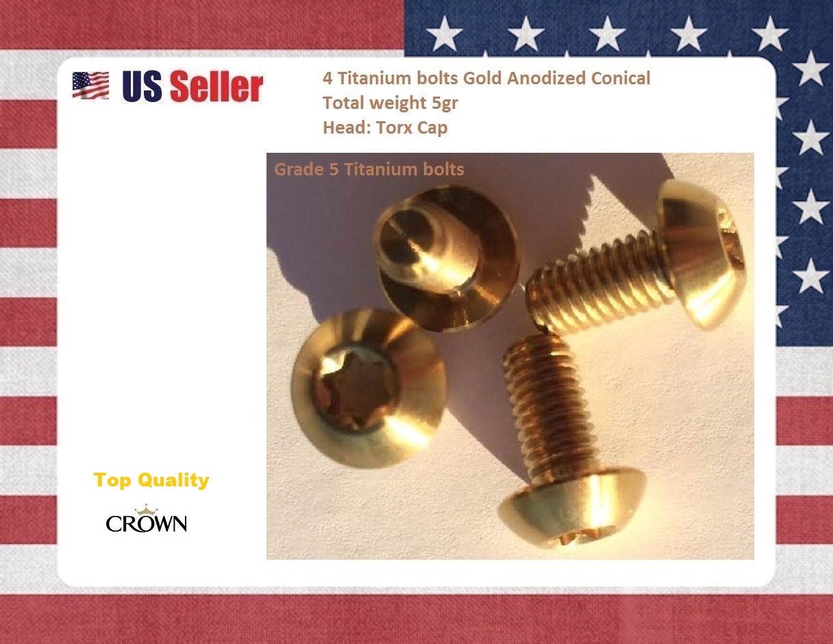 4 x Titanium Bottle Cage Bolts Nitride Gold M5X10 Grade 5