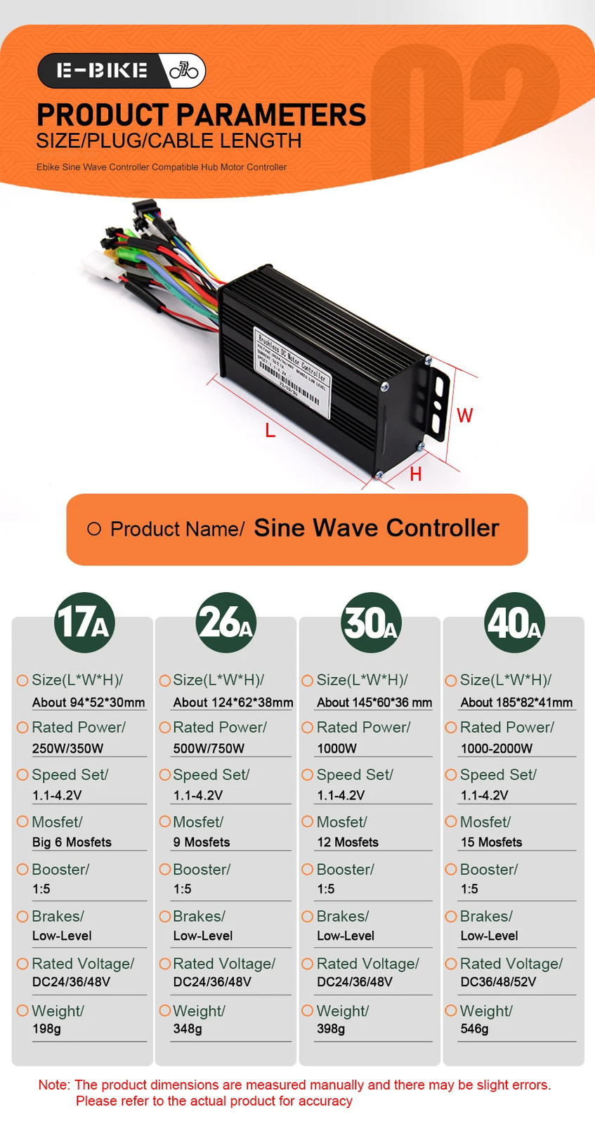 Electric Bicycle 3 Mode Sinewave Controller 17A 26A 30A 40A with M5 M9 Display