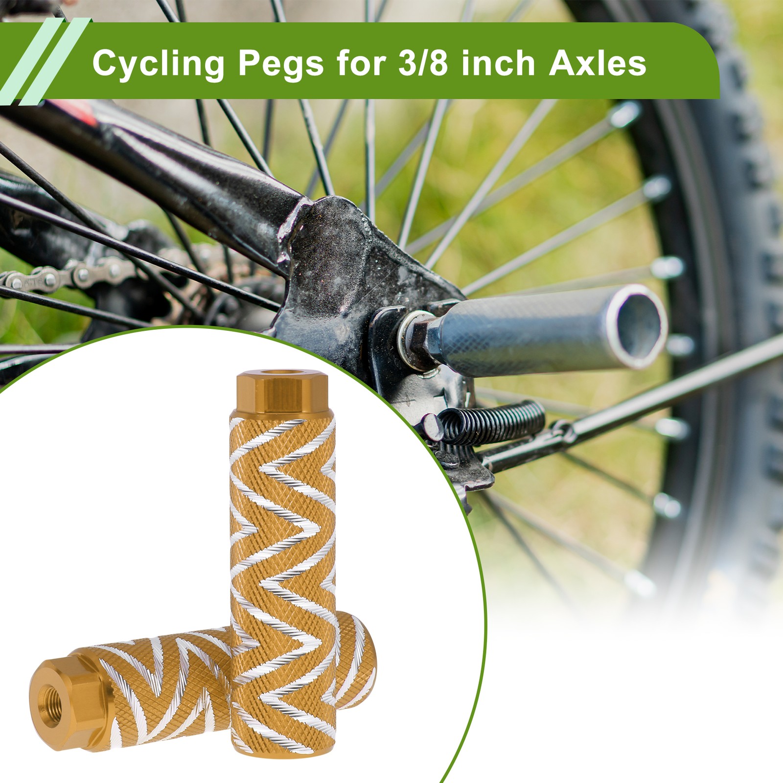 4 Pcs Bike Pegs 100mm Wave Texture Cycling Foot Pegs Gold Tone