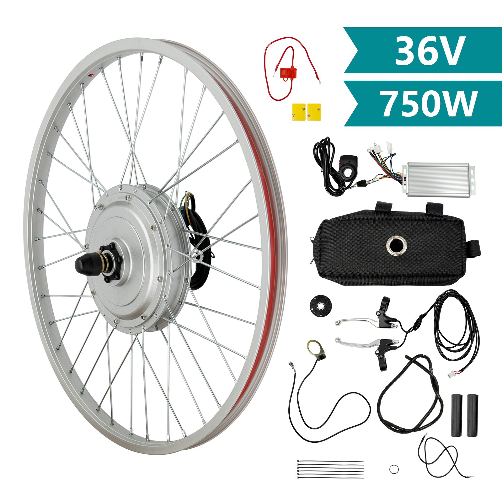 Modern 750W E-bike Conversion Kit Silver 24″ Front Wheel w/ Brushless Hub Motor