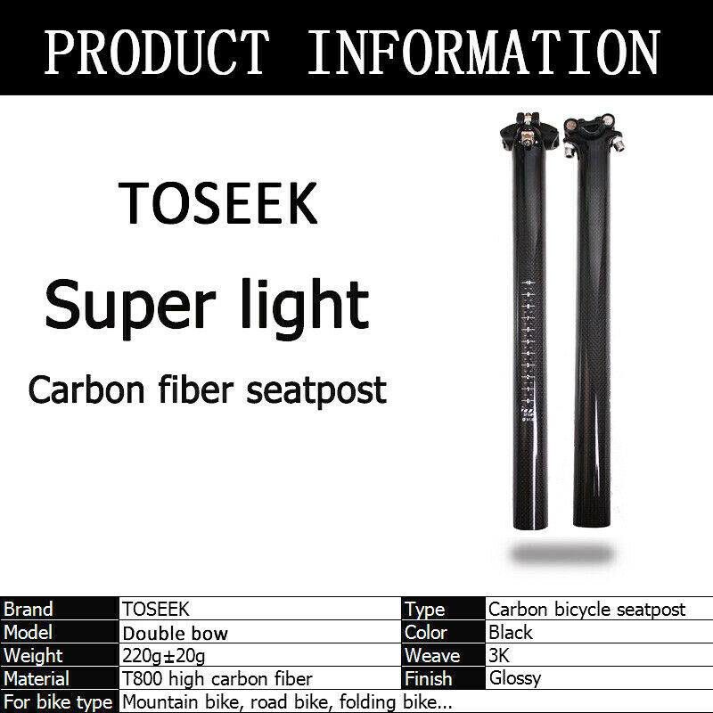 TOSEEK Carbon Fiber Seatpost 27.2/30.8/31.6mm Mountain Road Bike Seat Tube Clamp