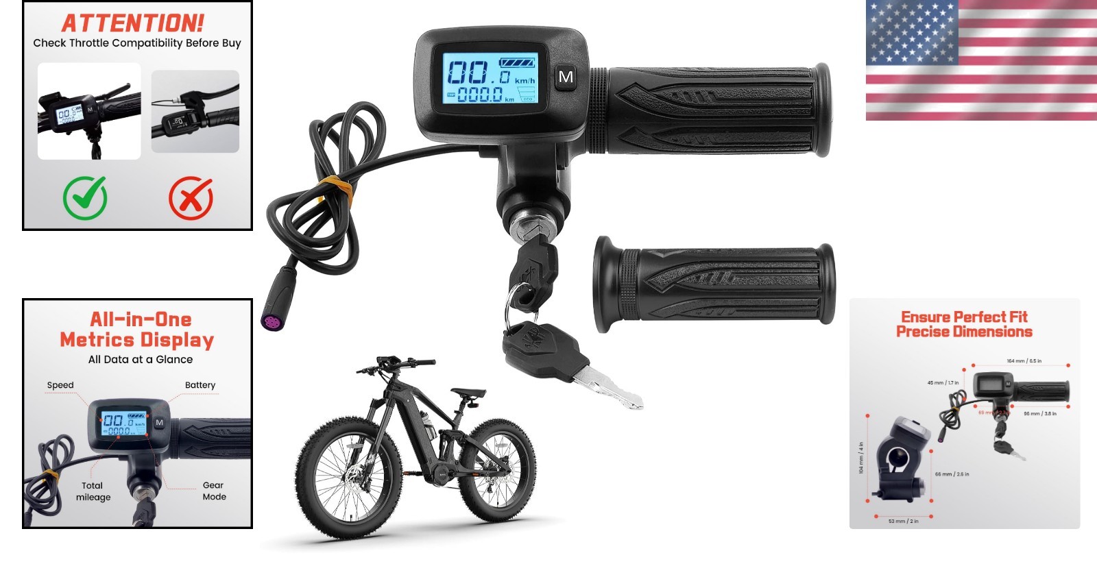 48V Ebike Throttle with LCD and Key Lock for Tutti Soleil Electric Bikes