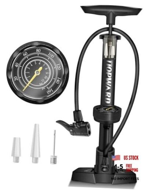 Bike Tire Pump with Gauge, Air Pump Portable, Fits Presta & Schrader Black