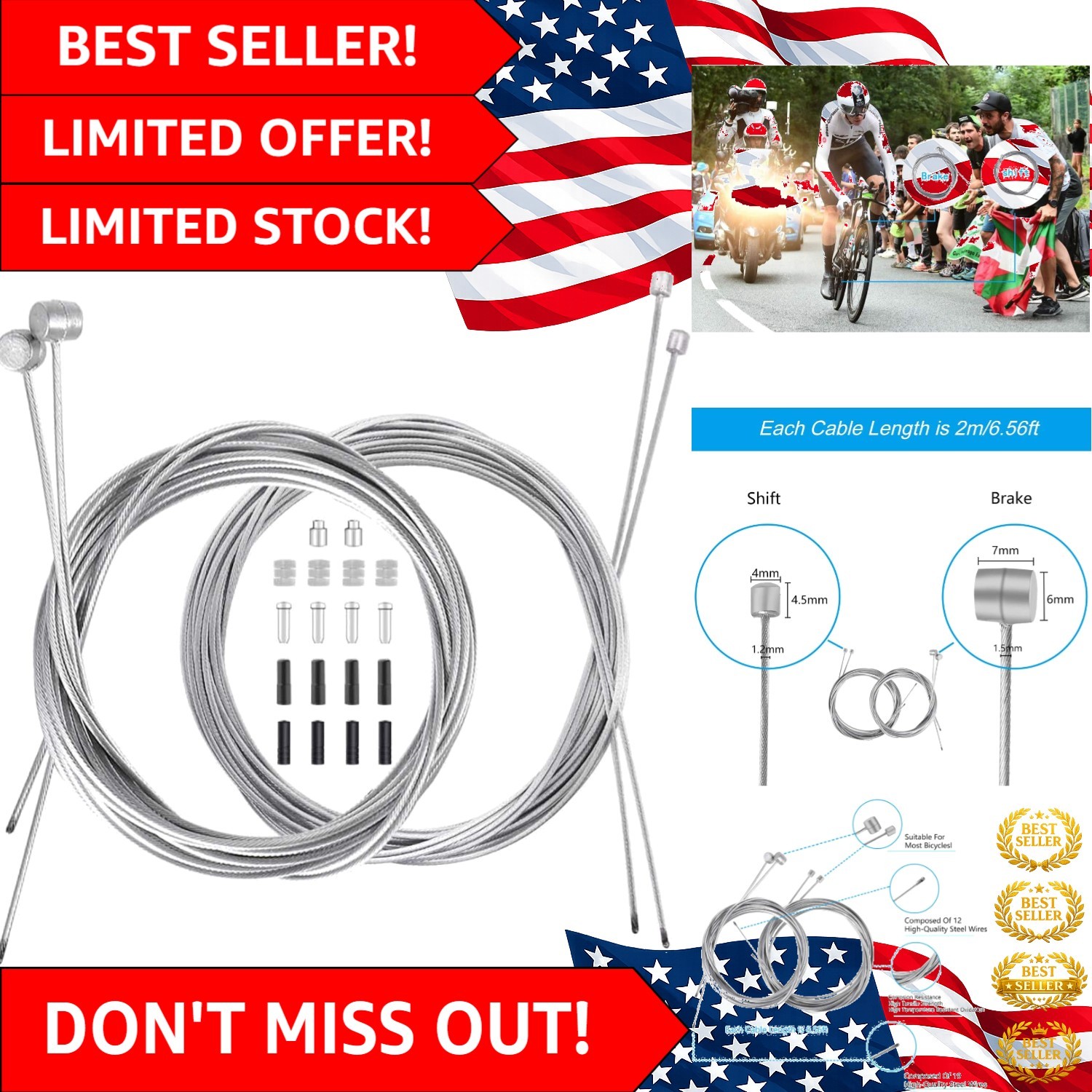 Bike Gear Cable Set – 18 PCS with Antirust Brake & Shifter Cables for All Bikes