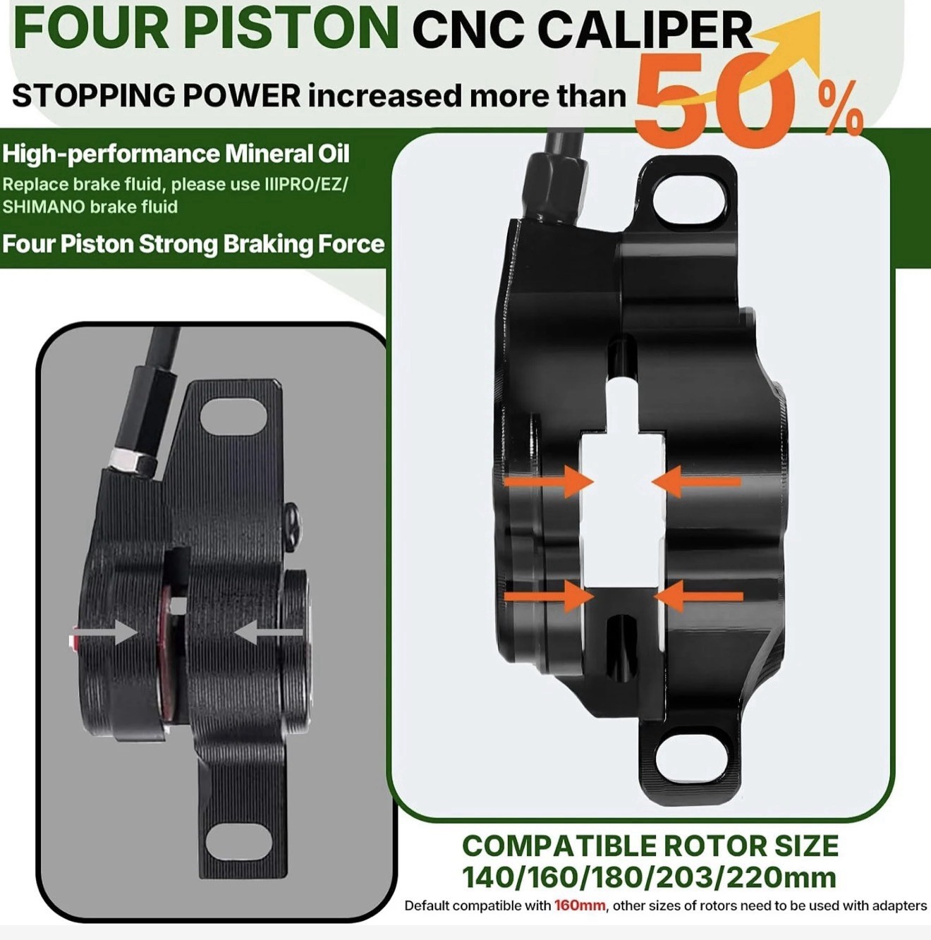 IIIPRO PEERAGE4 4-Piston MTB Hydraulic Disc Brake Set. Caliper 850/1550mm