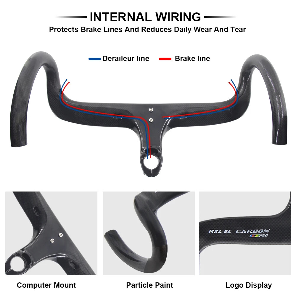 Carbon Road Bike Handlebar Integrated With Stem Internal Routing Drop Bar 28.6mm