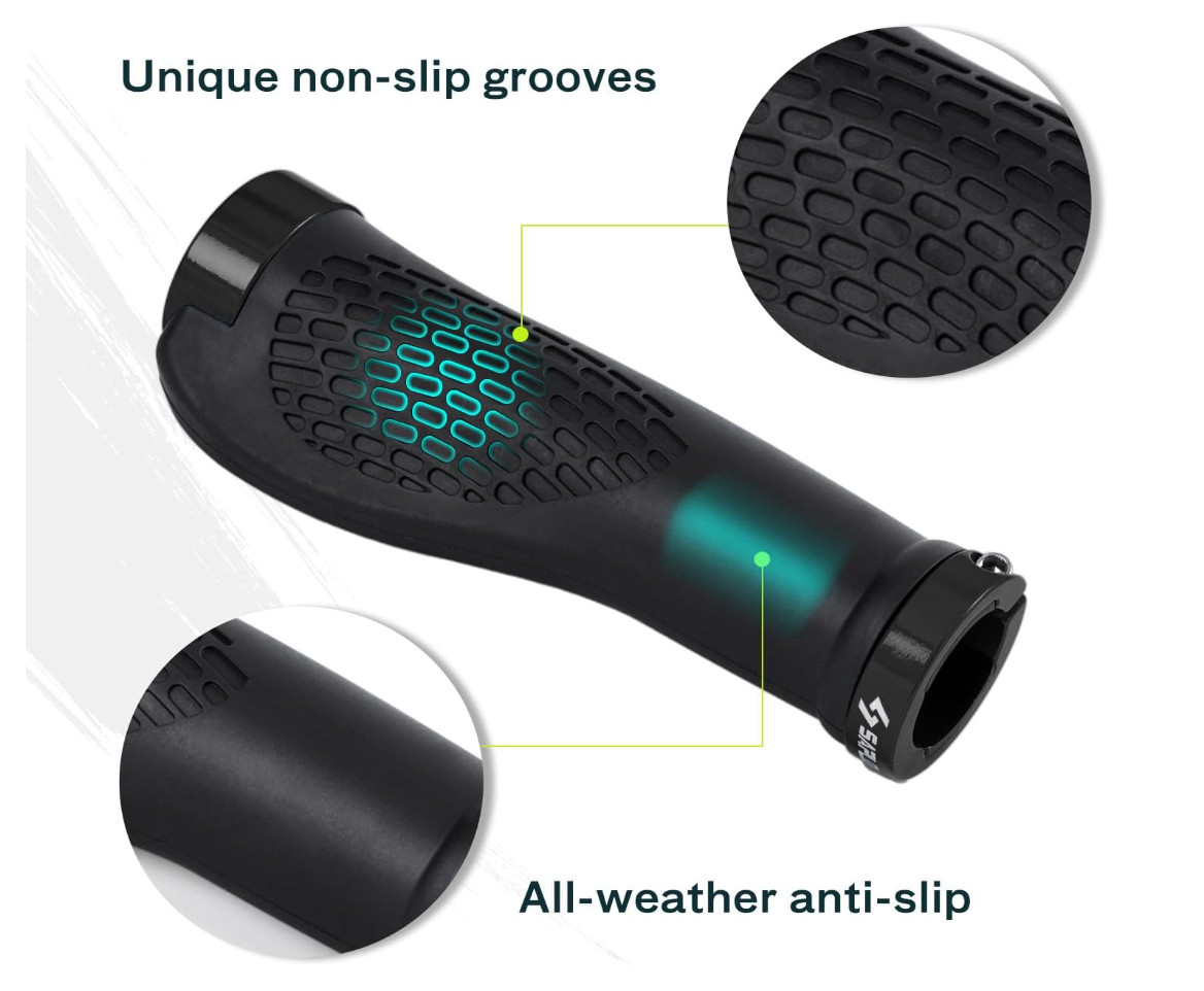 Bike Handlebar Grips,Ergonomic Design,Aluminum Double Lock-on,Mountain Bike Grip