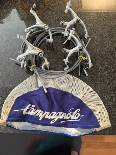 Vtg.Campagnolo Chorus Skeleton & Record Brake Caliper Lot w/ Vintage Cycling Cap