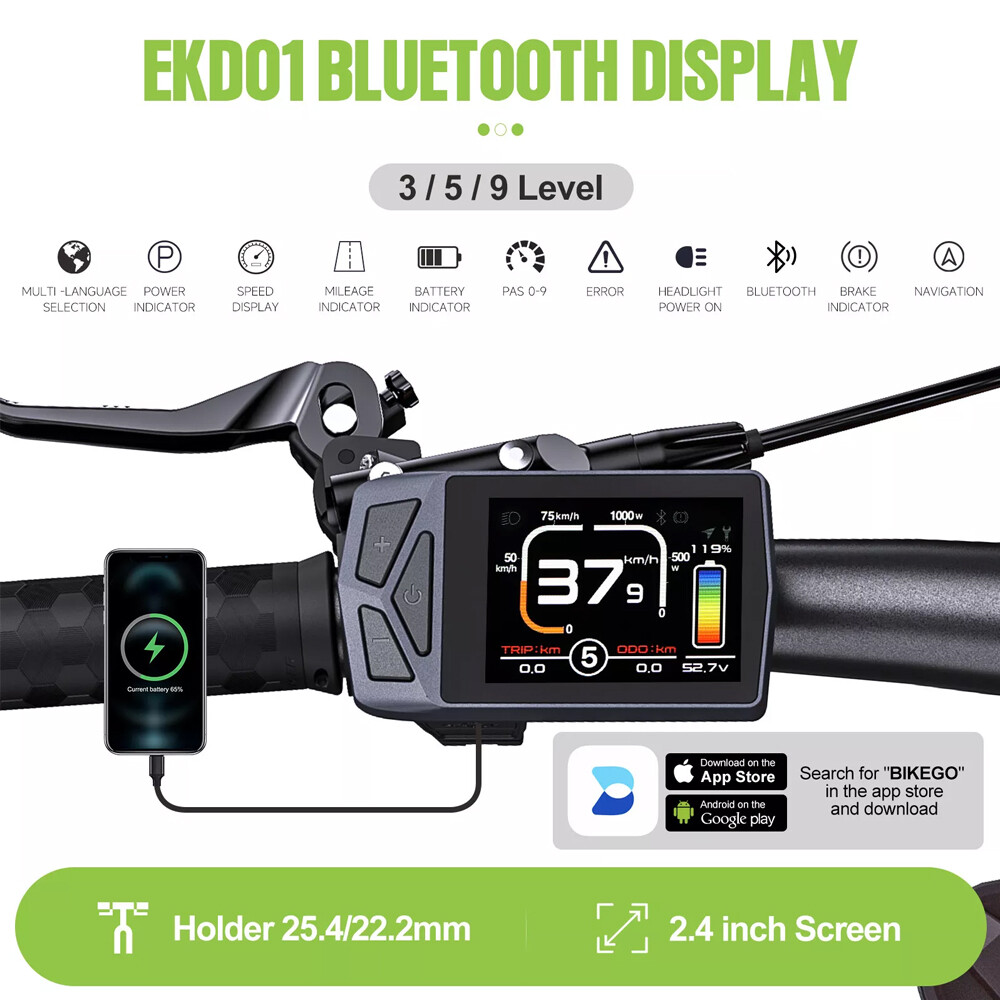 EKD01 Ebike LCD Display Bluetooth Navigation UART For BAFANG Electric Bike Motor