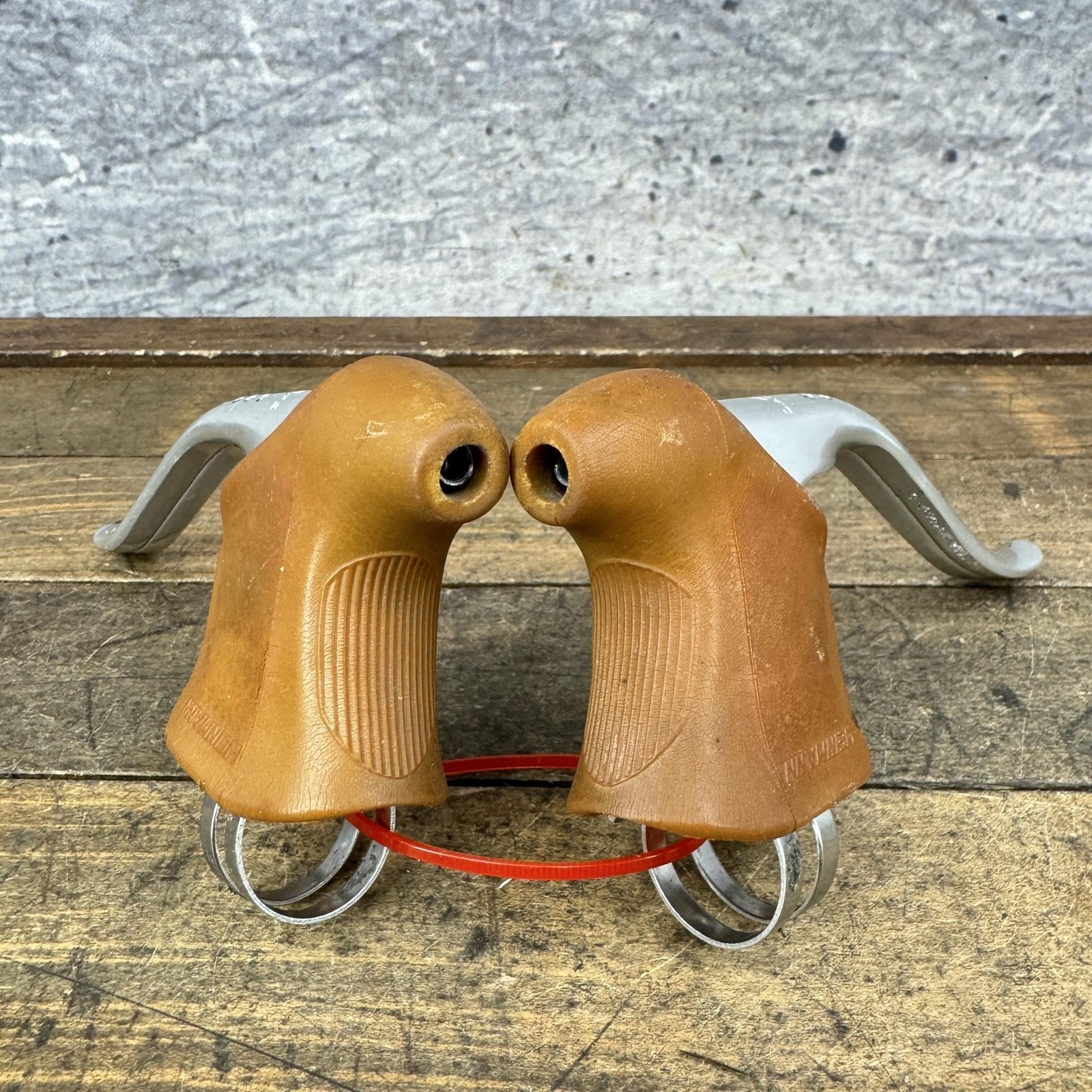 Vintage Weinmann Brake Levers Pair Drillium Non-Aero Brown Gum Hoods Drop Bar