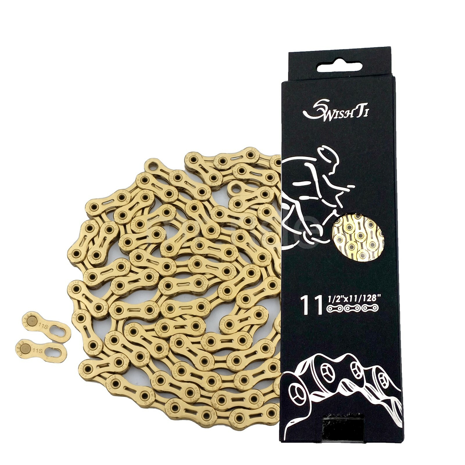 SwishTi SP1101 11-Speed 1/2″x11/128″ 116Link Bike Chain, Ceramic Coating Ti Gold