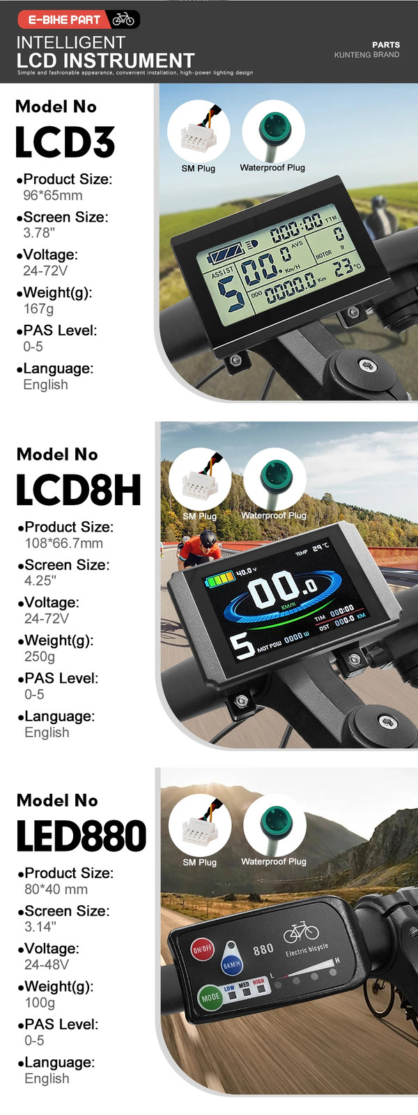KT Ebike Brushless Controller LCD Display Panel Thumb Throttle E-Scooter 36V 48V