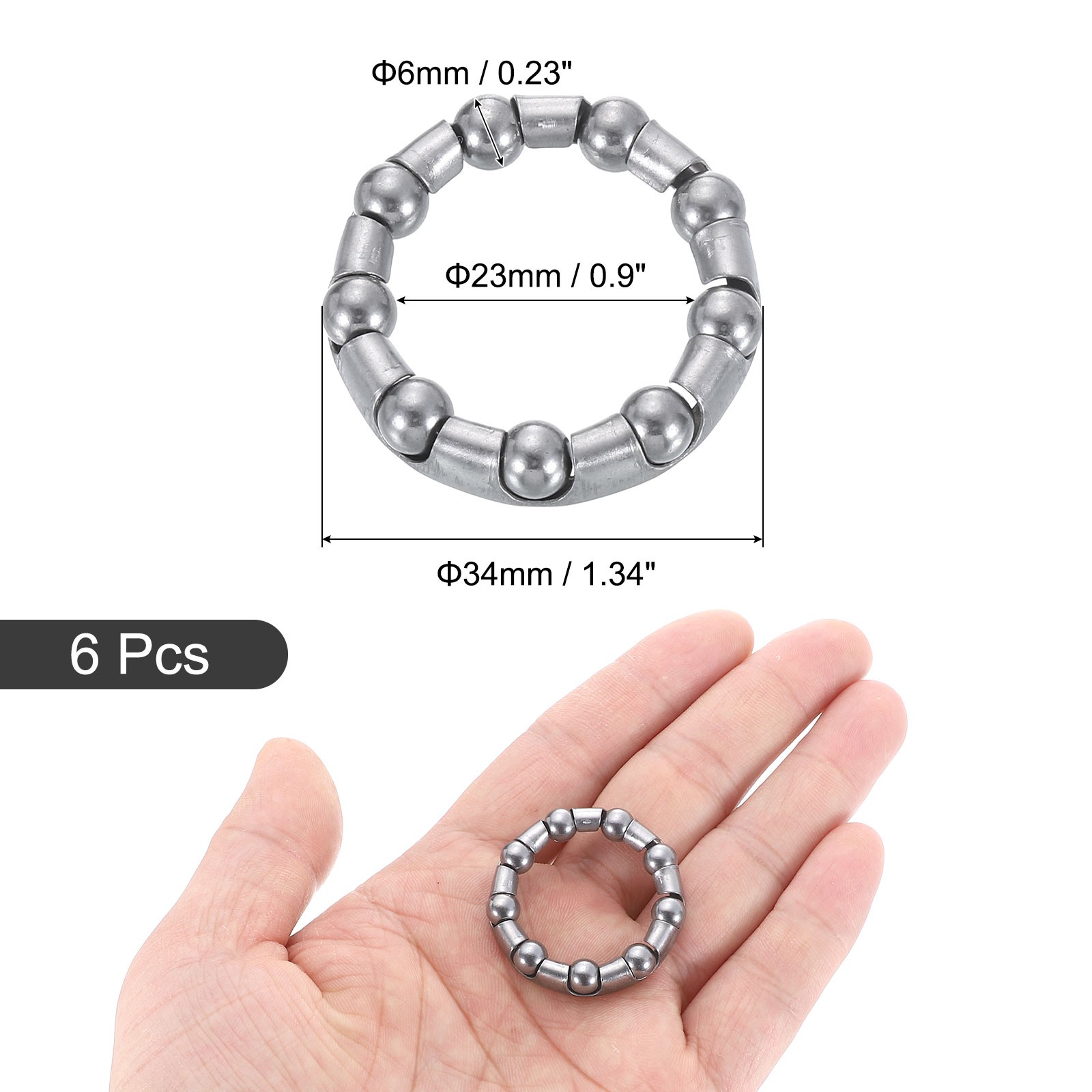 Bicycle Crank Ball Bearing 1/4″(6mm)x 9 Balls, 6pcs Replacement Ball Bearing