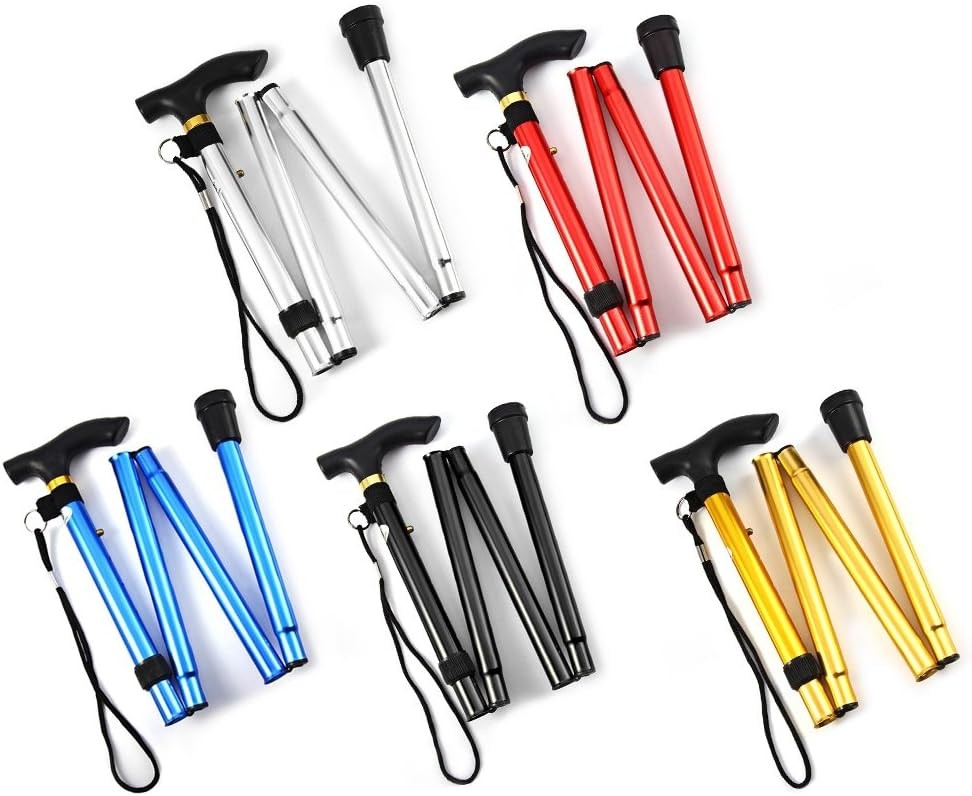 Folding Lightweight Walking Stick – Adjustable Aluminum Metal Black