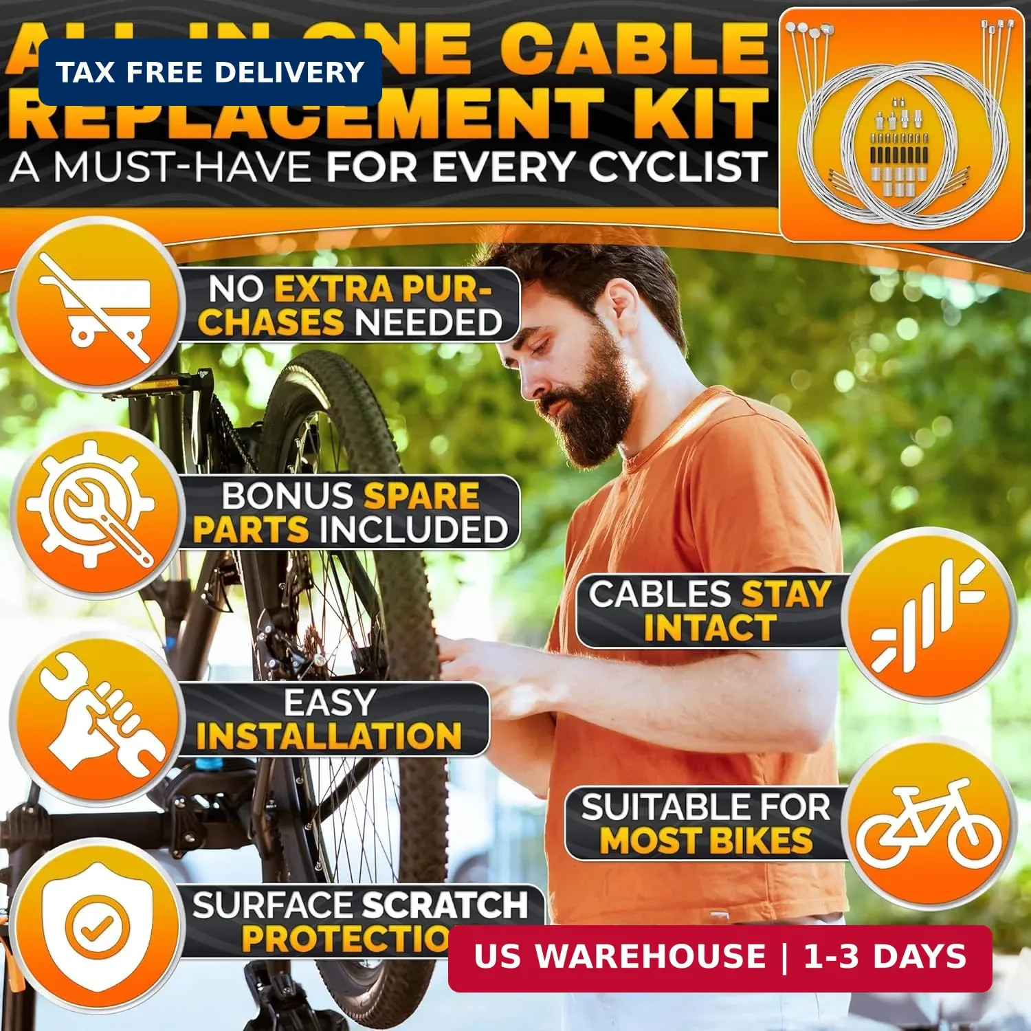 8 Pcs Bike Brake Cable Kit with Bike Shifter Cable – Stainless Steel Wire Set, C