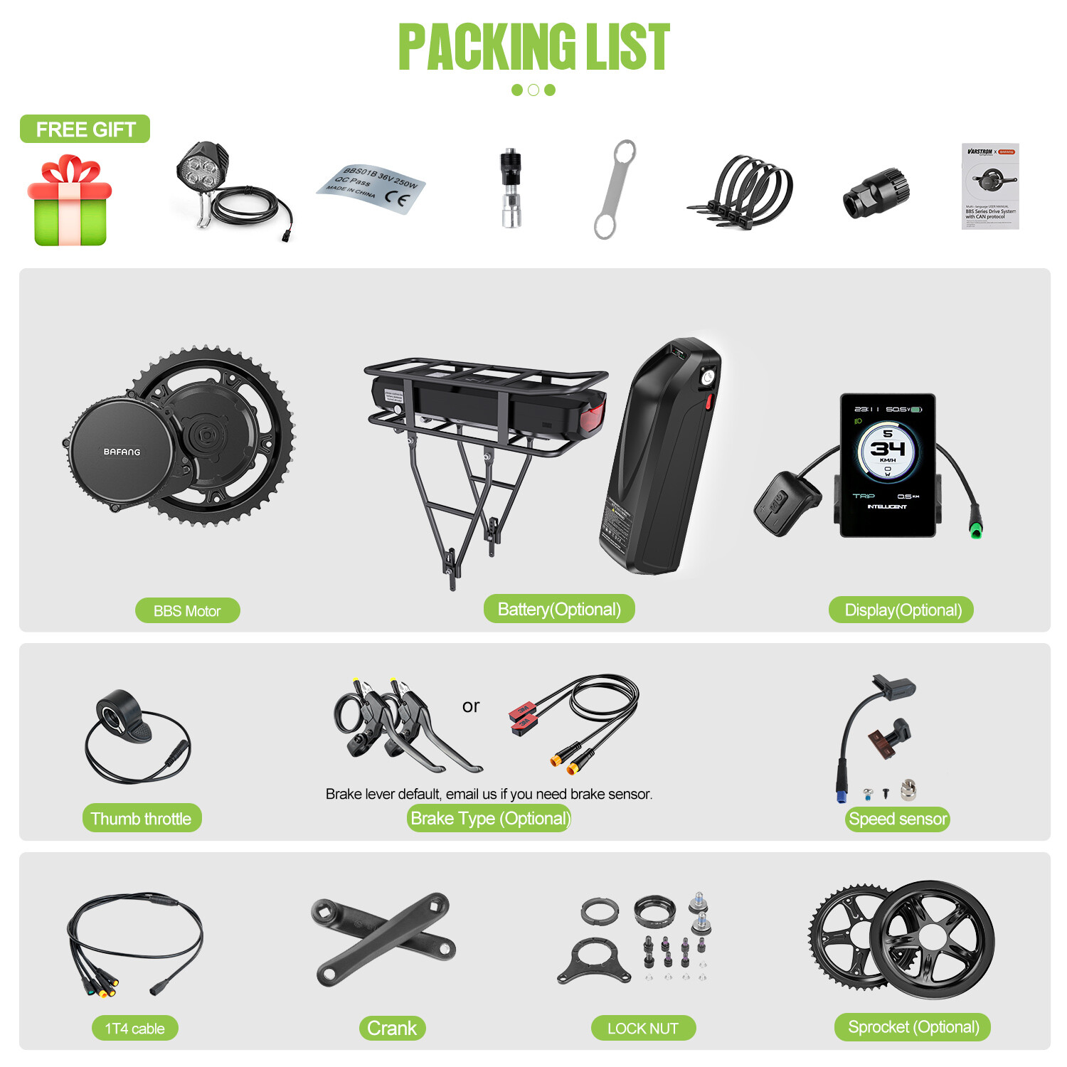 BAFANG BBS02B 48V 750W 68-100mm Mid Drive Motor DIY Ebike Conversion Kit USA