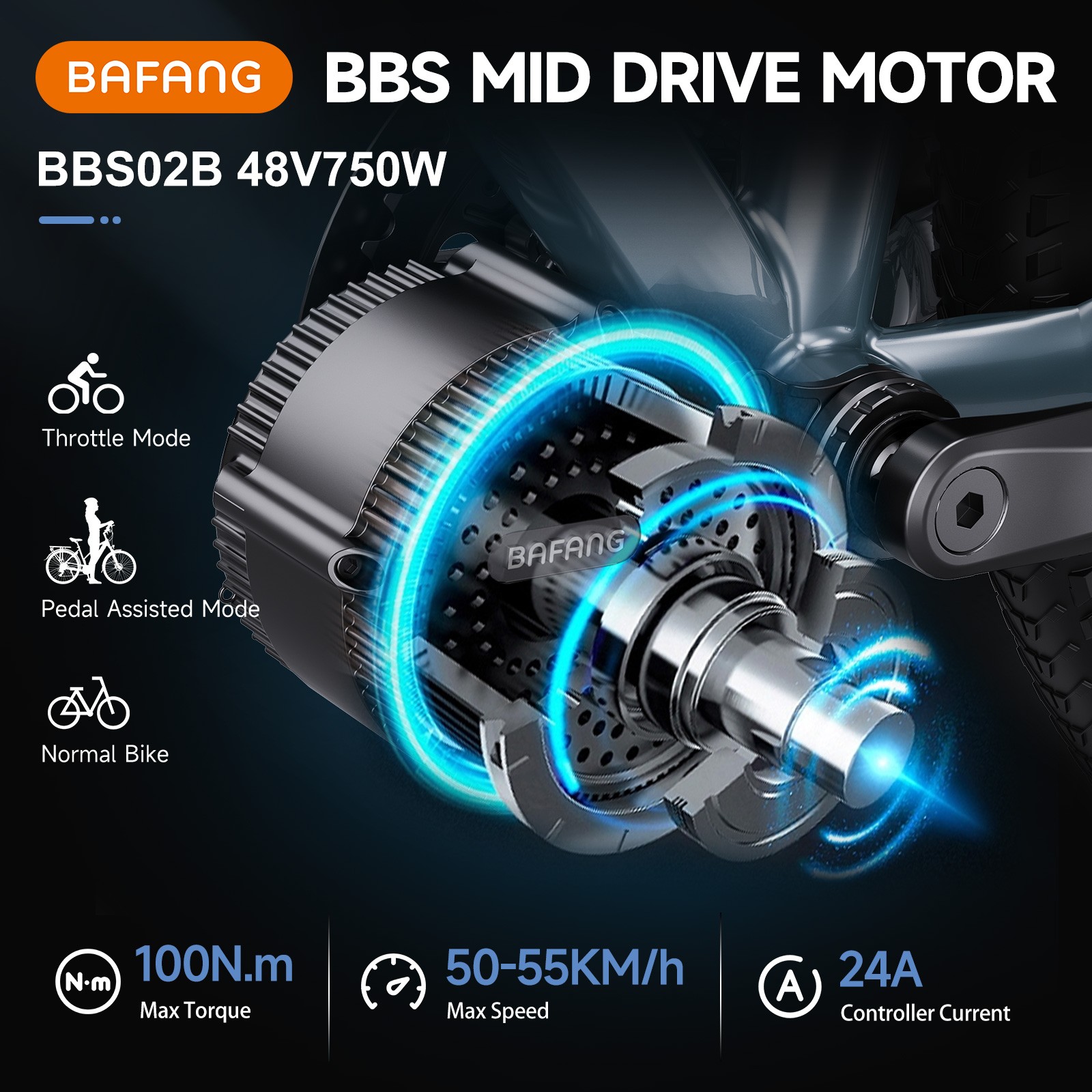 BAFANG 48V750W Mid Drive Motor BBS02B 68-73mm Electric Bike Conversion Kit USA