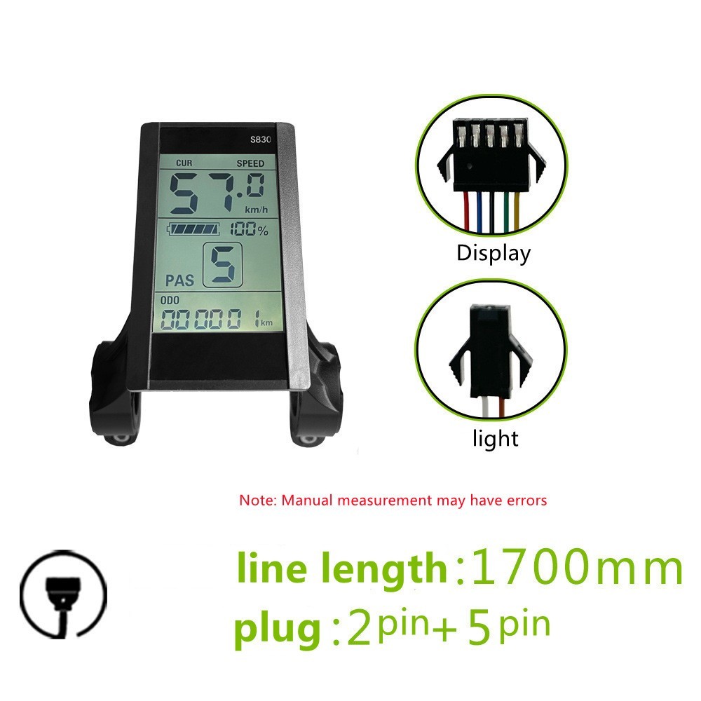 EBike 24V 36V 48V E-Bike S830 LCD Display Screen Control Meter Panel SM Plug.