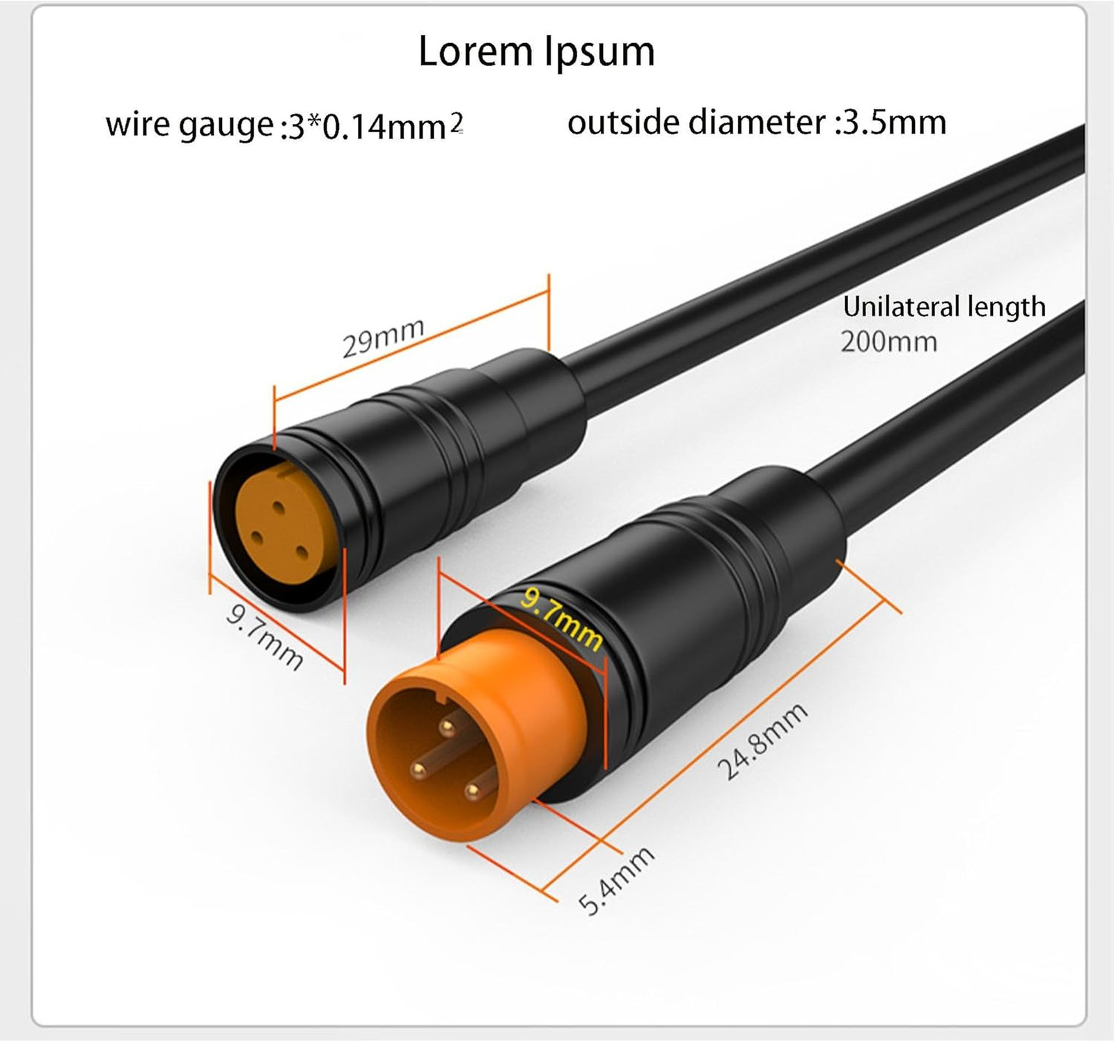Julet Electric Bike Extension Cable Connector Waterproof 2Pin 3Pin 4Pin Male