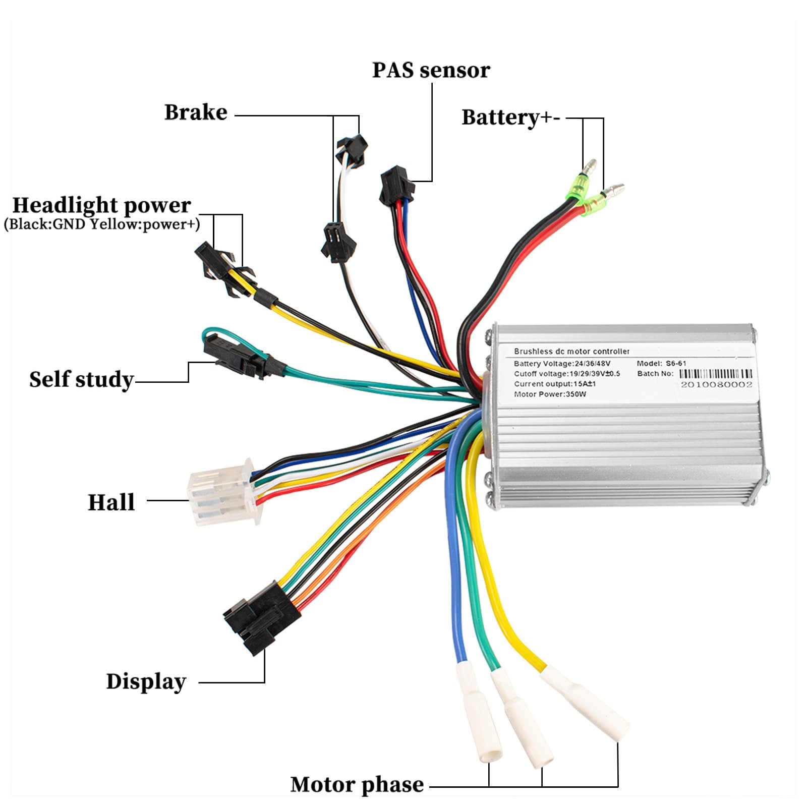 24V 36V 48V Ebike Controller Kit 350W Ebike Brushless Motor Controller with L…