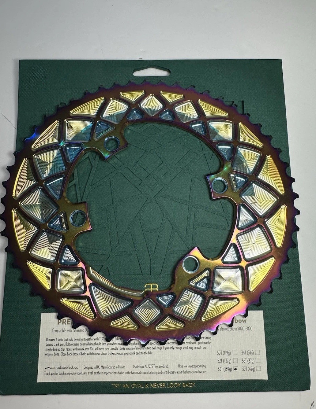 Absolute Black Premium Oval Road Dura Ace 9100/8000 Rainbow 50T Chainring – New