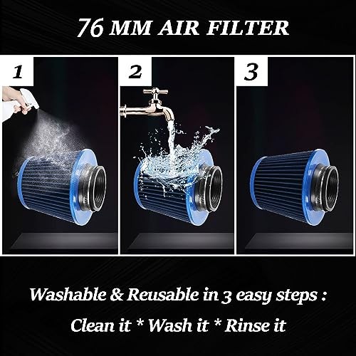 3-inch Cold Air Intake Filter 76mm, High Performance Clamp-On Engine Blue