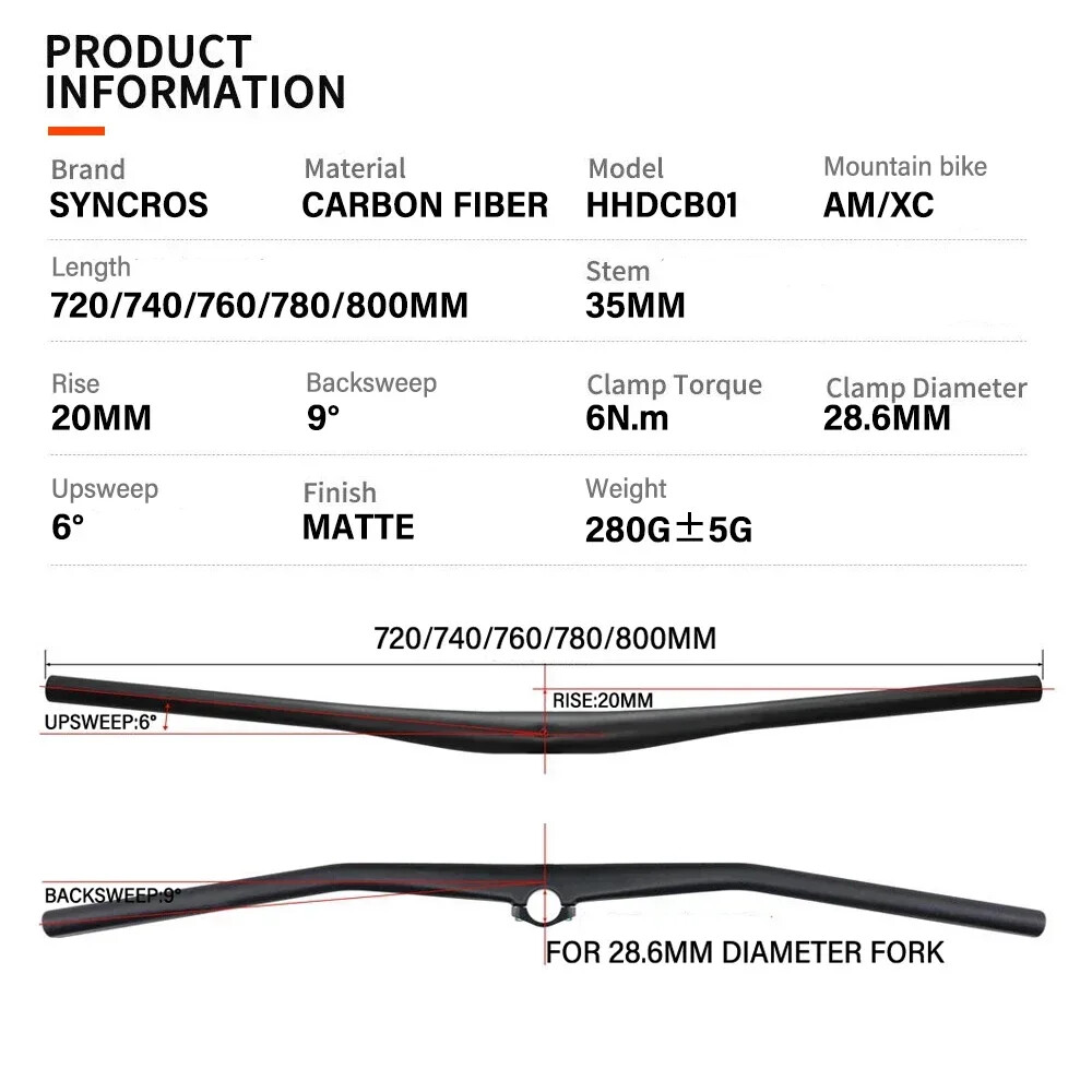 Carbon Mountain Bike Integrated Handlebar 28.6mm UD Matt Stem 35mm 720-800mm