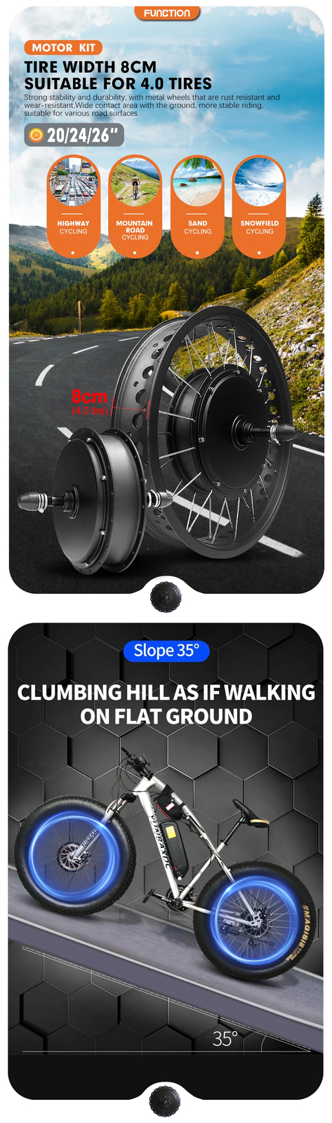 72V 5000W Rear Rotate Electric Fat Bike Brushless 4.0 Tyre Motor Wheel