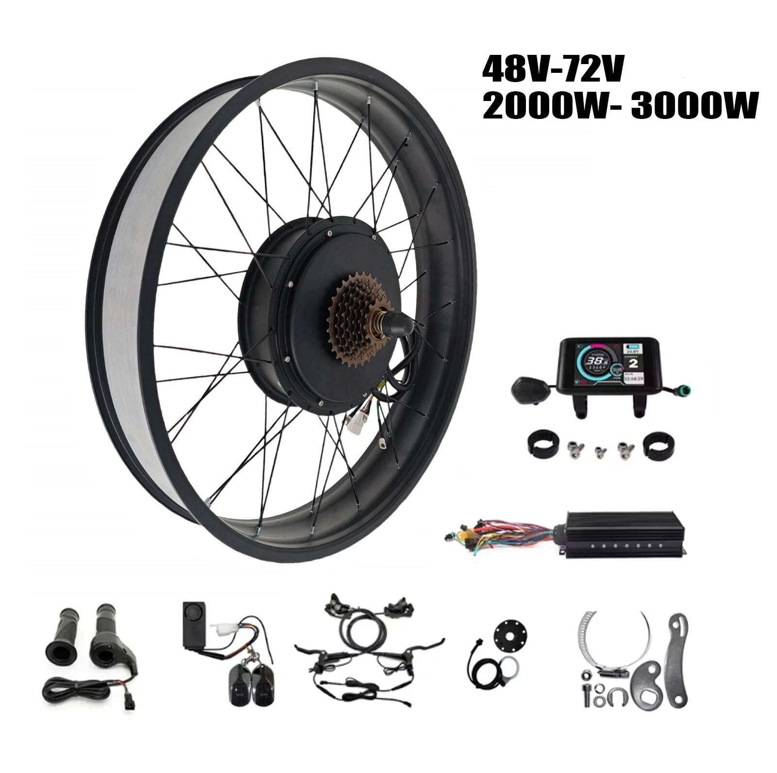 48-72V 3000W Rear motor Fat Wheel eBike Conversion Kit 20/24/26×4.0″ 175/190mm