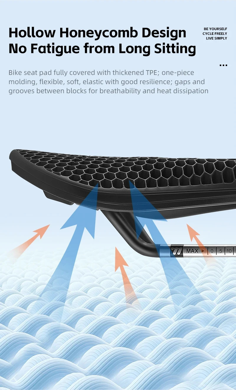 3D Honeycomb Bike Seat Cushion Soft Comfort Bicycle Saddle Wide Shock Absorbing
