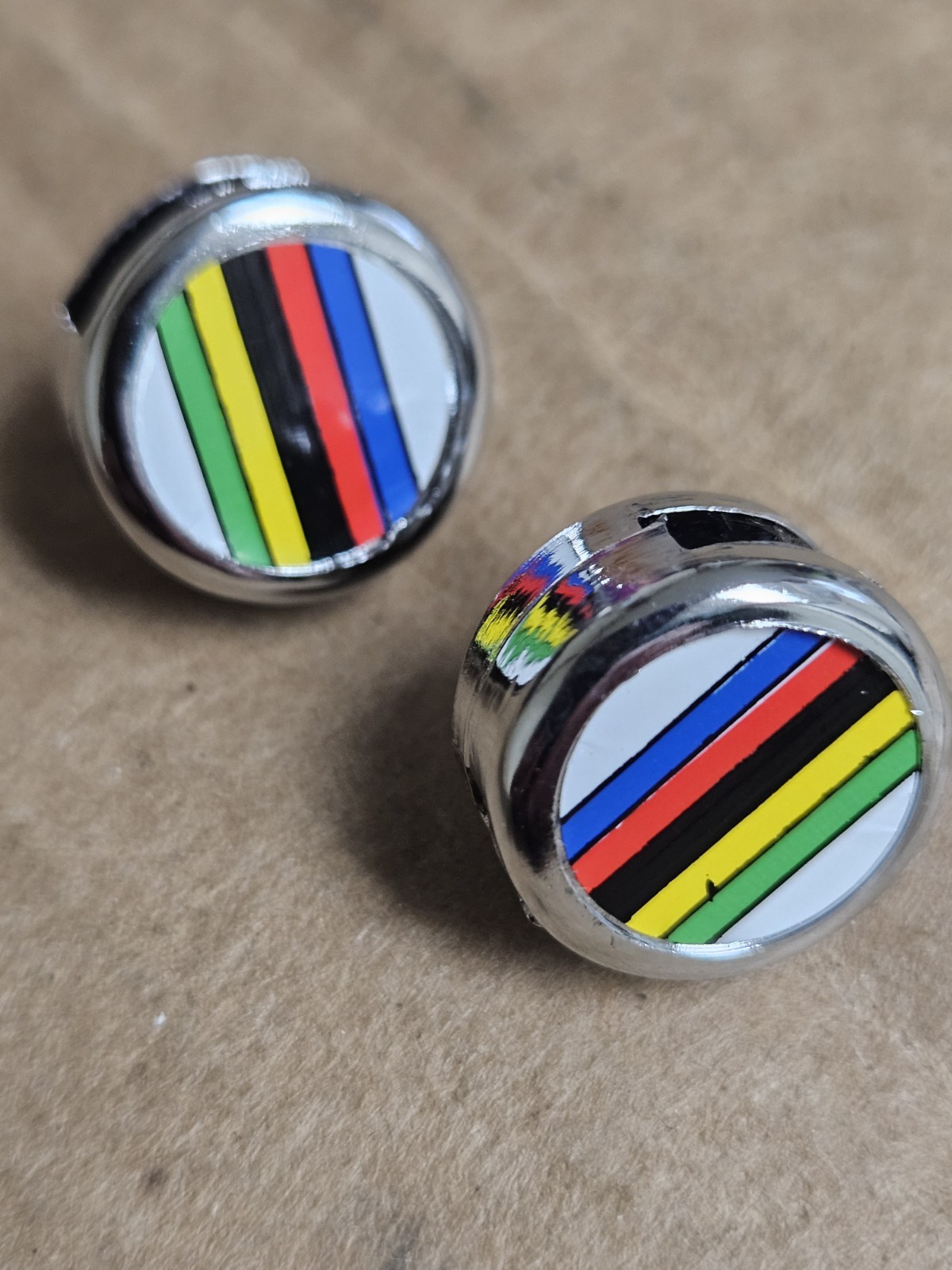 Vintage NOS Pair Toe Strap Pedal BUTTON – End Caps, multicolor