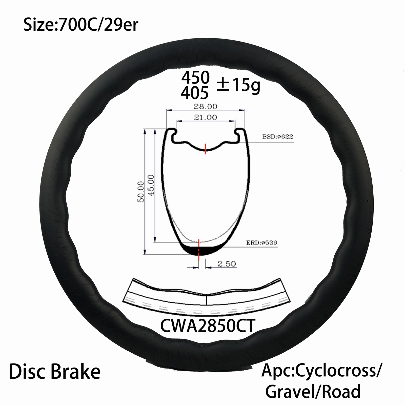 Carbon Wheel Rim 28mm Width 50mm Deep Asymmetric Clincher Tubeless 24 Holes