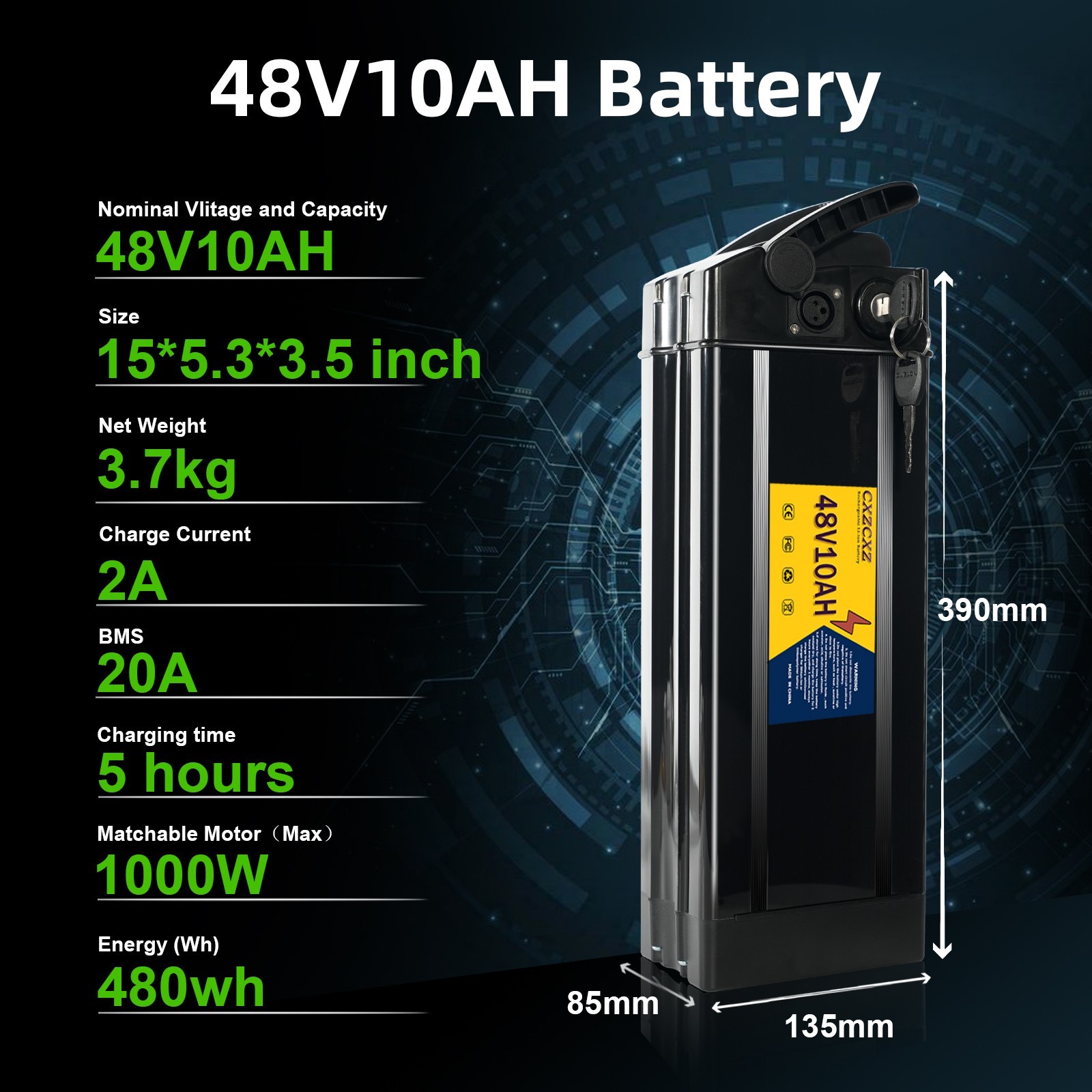 48V 10Ah 20Ah Folding Electric Ebike lithium battery For 200W-1000W Motor