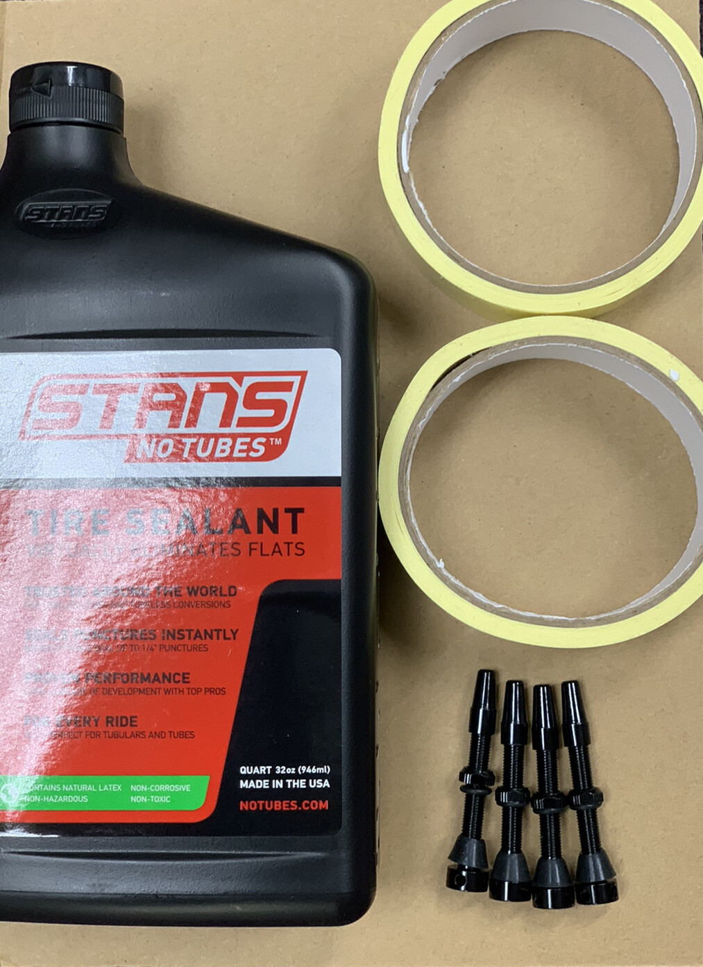 4 Tire Kit WTB Stans Bike Rim Tape Tubeles Valve Stems 33mm X 10mm Tape MTB