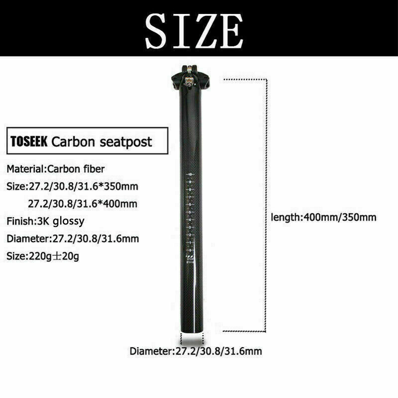 TOSEEK MTB Bike Seatpost Carbon Fiber 27.2/30.8/31.6mm Mountain Road Seat Tube