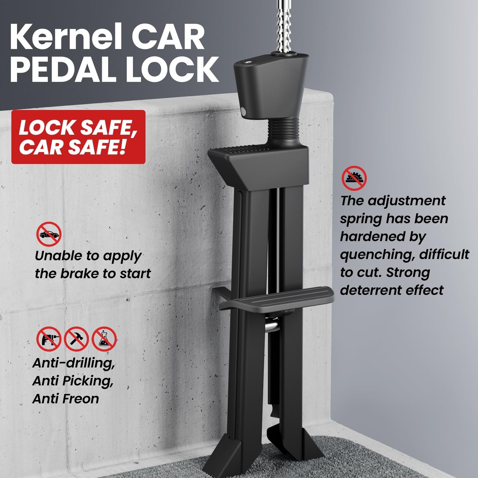 Brake Pedal Lock, Car Anti Theft Device, Heavy-Duty Retractable Car Theft Pre…
