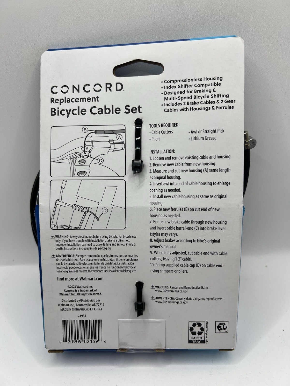 Concord Replacement Bicycle Brake & Gear Cable Set – 0.13 in, 11 oz
