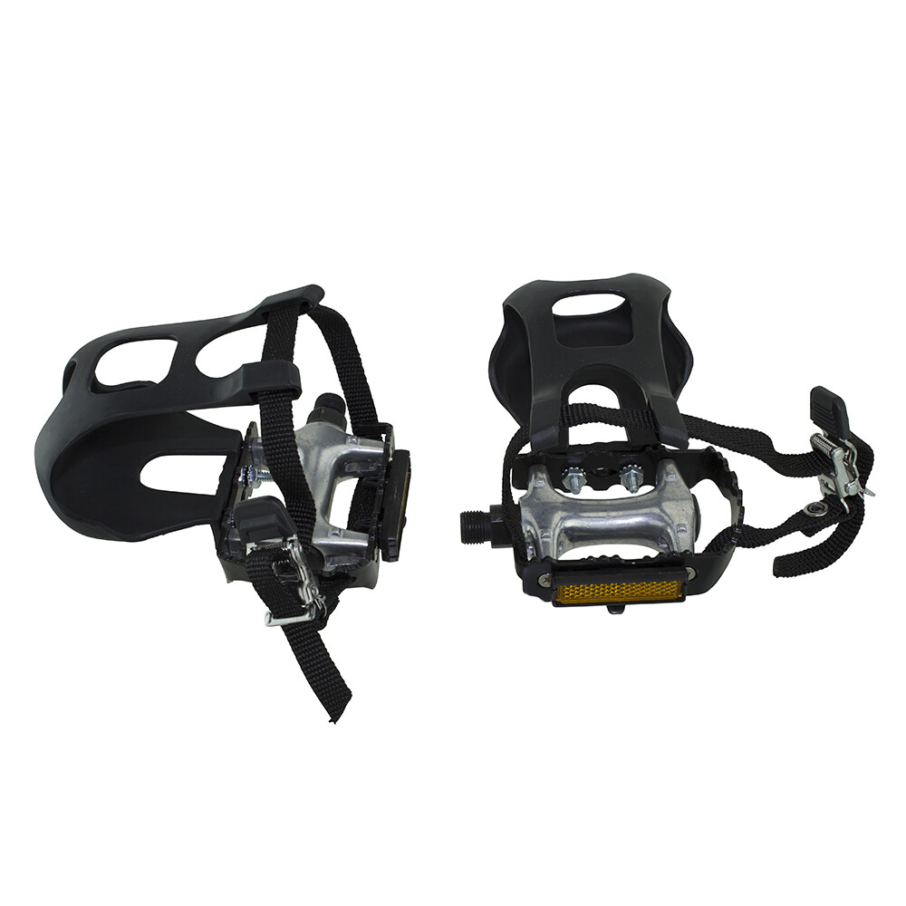 NEW! PRO+ GENUINE ALLOY BICYCLE PEDALS WITH TOE CLIPS 9/16″ IN BLACK