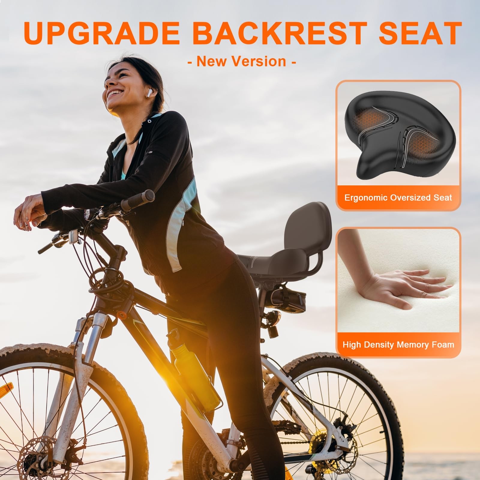 BLUEWIND Oversized Bike Seat with Backrest, Design for Electric Bike, High Me…