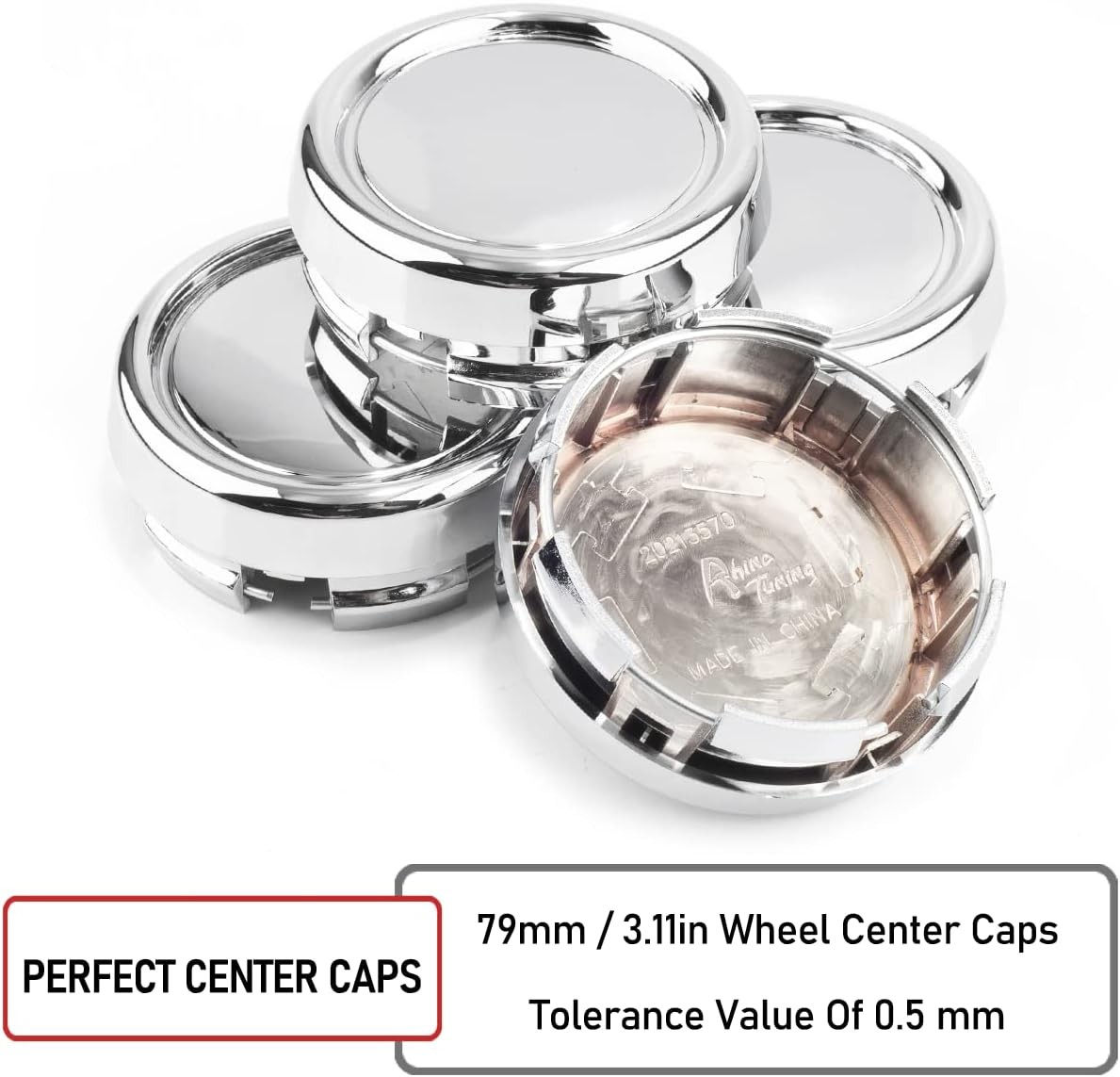 RT 4pcs 79mm Wheel Center Caps for OD: 79mm / 3.11″, ID: 71.6mm / 2.82″ Chrome
