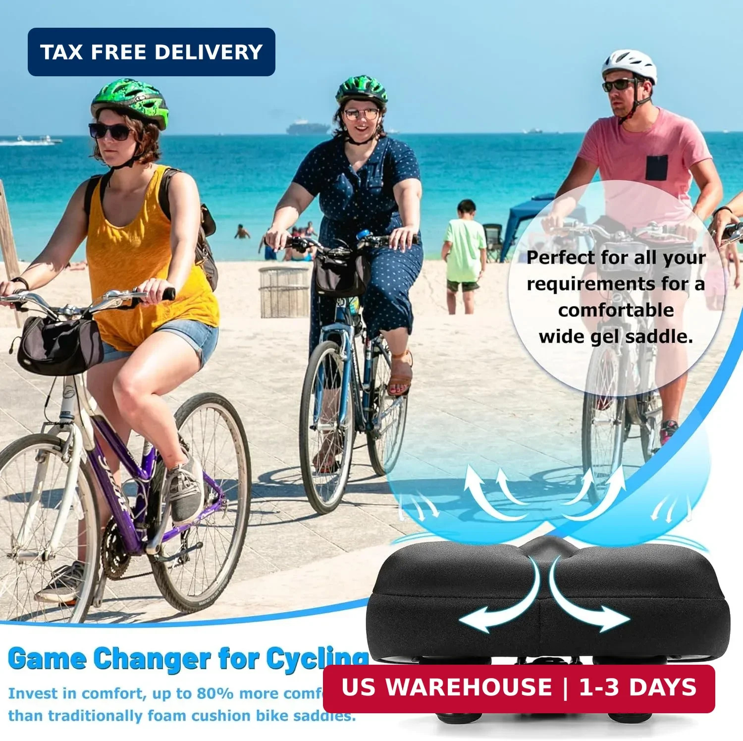CDYWD Oversized Bike Seat for Men & Women, Comfortable Gel Padded, Extra Wide Bi