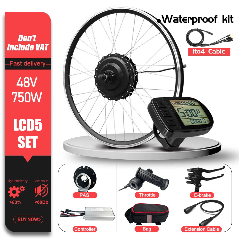 48V 750W Electric Bike Conversion Kit Waterproof Plug Rear Brushless Hub Motor
