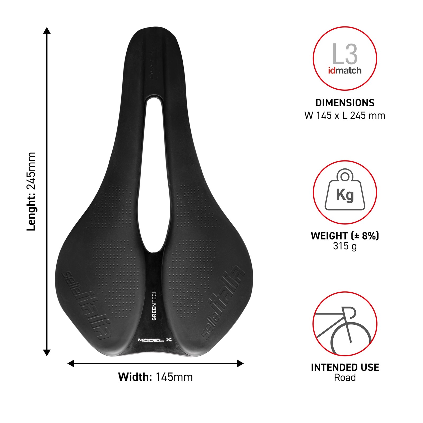 Selle Italia Model X Saddle 245 X 145 Unisex 299G Grey 245 X 145Mm 064A521Rec003