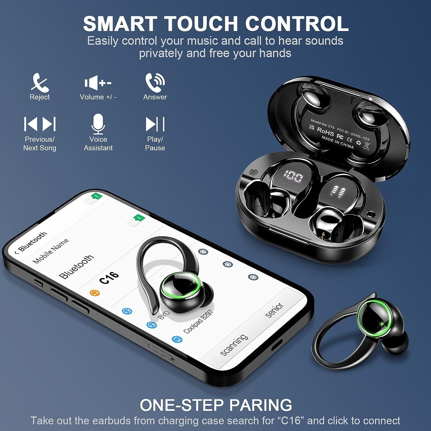 TWS ENC Wireless Bluetooth 5.3 Earbuds Gym Workout Headphones for Samsung Galaxy