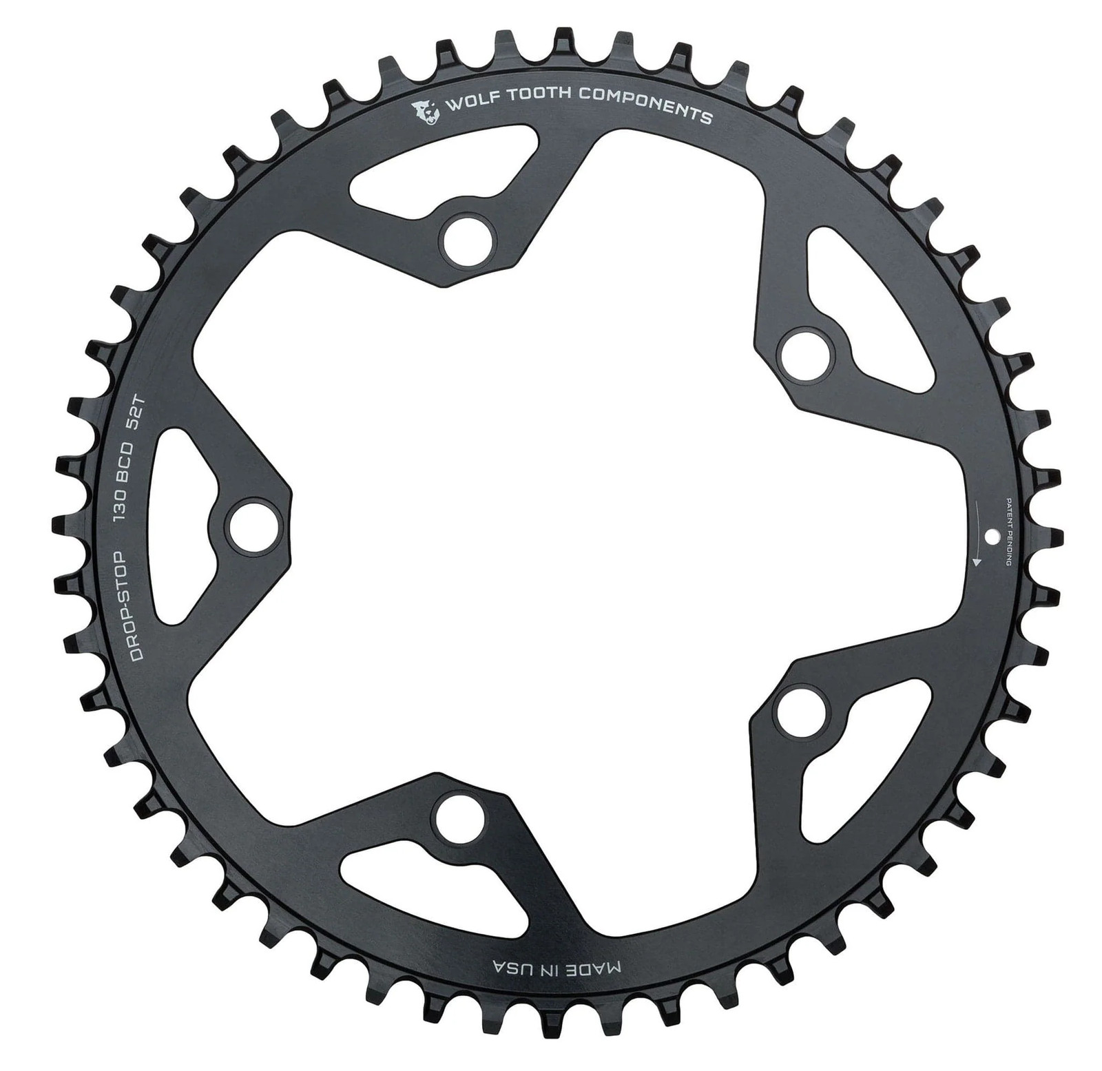 Wolf Tooth Chainring 44t 130 BCD 5-Bolt 10/11/12-Spd Alloy Blk Road Cyclocros